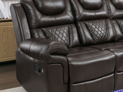 Home Theater Seating Manual Recliner Chair With Center Console And Led Light Strip For Living Room