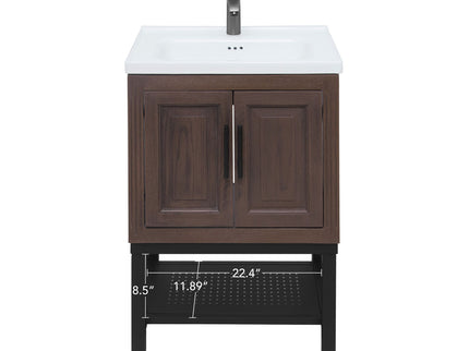 Modern Freestanding Bathroom Vanity With Ceramic Sink, Hot And Cold Faucet, Storage Cabinet & Open Shelf