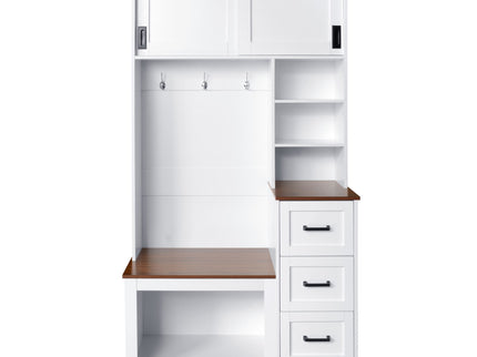 Modern Wide Hall Tree With Coat Rack, 3 Shelves And Drawers, 3 Sturdy Hooks