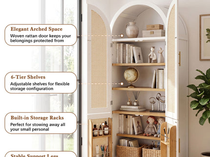 Tall Arched Cabinet With Rattan Doors & Adjustable Shelves