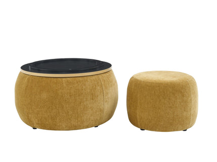 Round Storage Ottoman, 2 In 1 Function, End Table And Ottoman