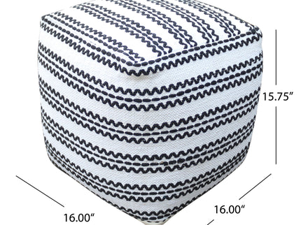 Lani - Handcrafted Fabric Pouf, Durable Cotton Square - Natural / Black