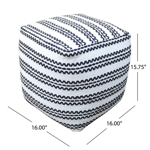 Lani - Handcrafted Fabric Pouf, Durable Cotton Square - Natural / Black