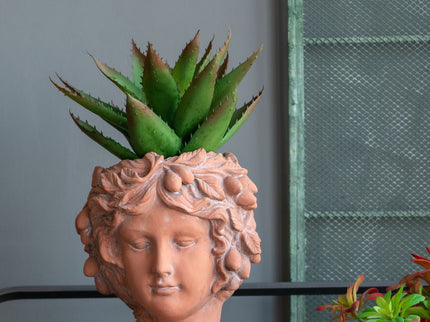 8X9X11.5" Head Bust Planter, Greek Style Cement Head Planter, Indoor Outdoor Home Garden Decor - Brown