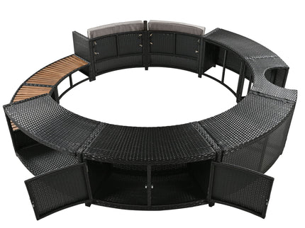 Spa Surround Spa Frame Patio Rattan Sofa Set With Storage Spaces, Mini Sofa And Comfortable Cushion For Patio, Backyard
