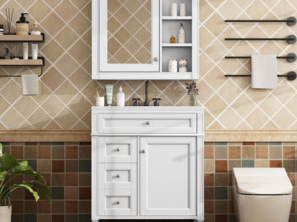 Bathroom Vanity With Medicine Cabinet, Royal Mirror Cabinet, Modern Bathroom Storage Cabinet With 2 Soft Closing Doors And 4 Drawers