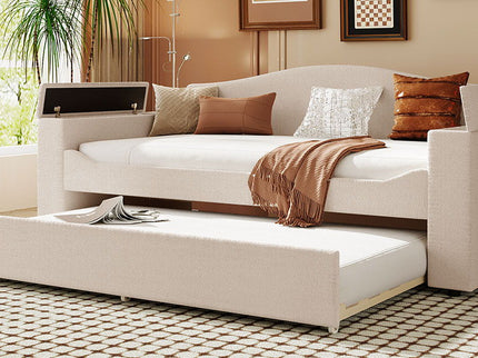 Upholstered Daybed With Storage Armrests, Trundle And Latest Integrated tooth Audio System