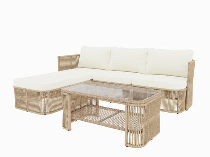 Outdoor Modular Conversation Sofa With Cushions And Coffee Table - Beige