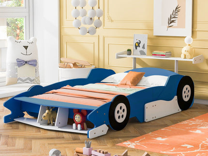 Race Car-Shaped Platform Bed With Wheels
