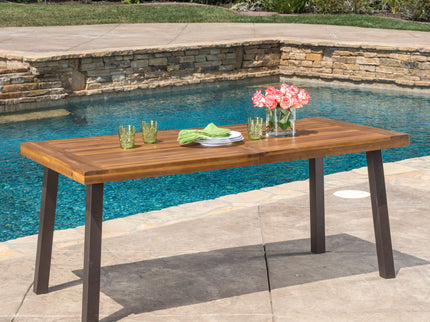 Della - Modern Industrial Dining Table With Acacia Wood Top - Teak