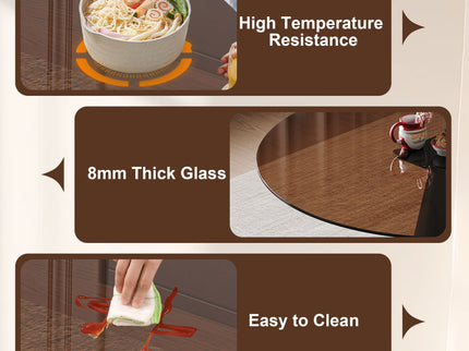 Round Dining Table - Black / Brown - Tempered Glass
