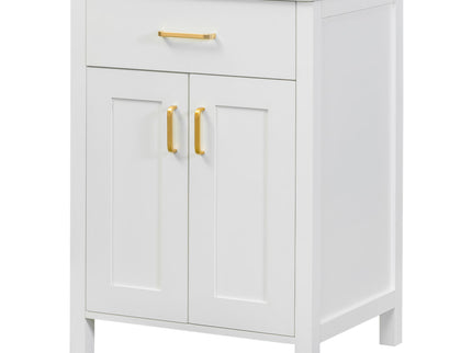 Modern Bathroom Vanity With Ceramic Sink, Soft-Close Doors, Flip Drawer, U-Shaped Shelves, Elegant Storage Solution