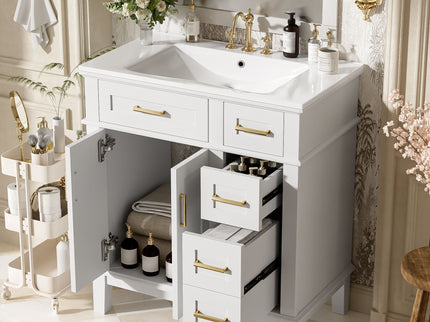 Modern Bathroom Vanity With Sink, Storage Cabinet, Soft Close Doors, Deep & Standard Drawers