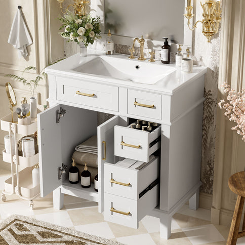 Modern Bathroom Vanity With Sink, Storage Cabinet, Soft Close Doors, Deep & Standard Drawers