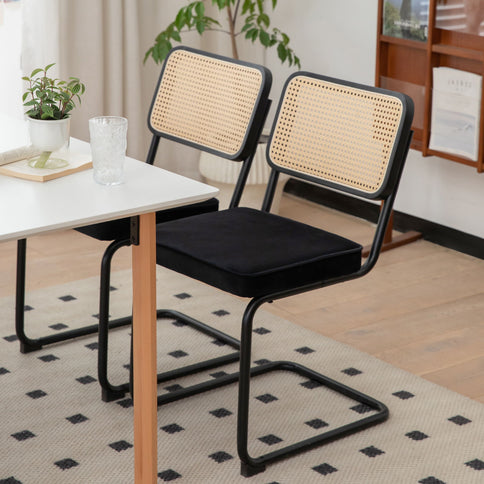 Rattan Side Accent Dining Chairs With Painted Legs (Set of 2)