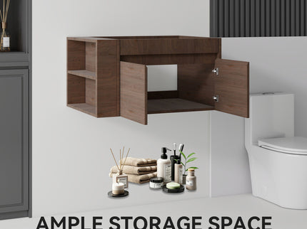 Floating Bathroom Vanity Cabinet, Soft Close Double Drawers, Open Side Storage, Wall Mounted, Cabinet Only