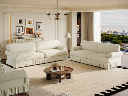 Luxuriously Comfortable Cloud Couch With Elegant Rolled Arms & Pleated Skirt Design