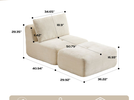 Single Chaise Longue With Movable Ottoman For Living Room
