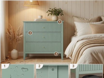 Fluted 3 Drawer Nightstand With Soft Close Slides