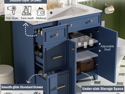 Bathroom Vanity With Sink, Soft Close Doors, Adjustable Shelves