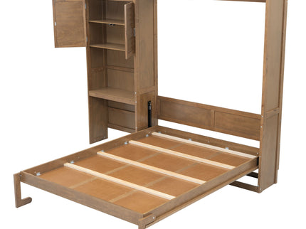 Queen Size Murphy Bed With Louvered Design And Multiple Storage Shelves - Wood