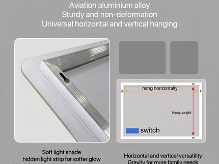 Bathroom Mirror Vanity Mirrors With Front Lights, Wall Mounted, Anti-Fog, Frameless, Horizontal Or Vertical