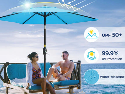 Umbrella With Crank Lift & Tilt, UV-Resistant Canopy For Patio