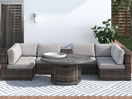 All Weather 4 Person Patio Sofa Set With Fire Pit And Side Table Rustproof - Brown