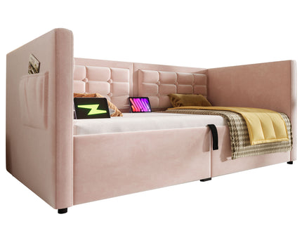 Upholstered Hydraulic Storage Daybed With USB & Type C Charging