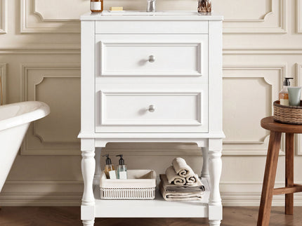 Retro Design Bathroom Vanity With Sink, 2 Drawer Storage Cabinet