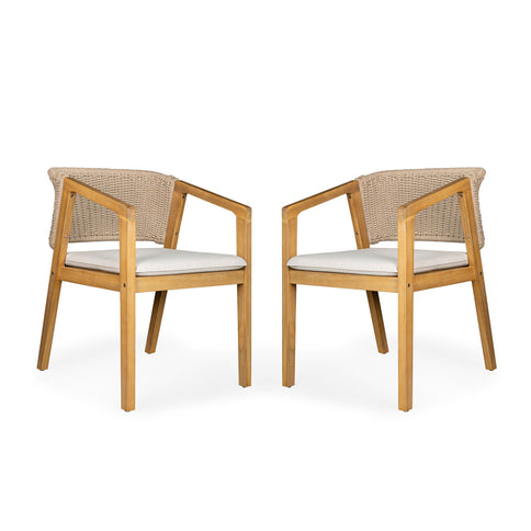 Outdoor Dining Set 1 Table 4 Chairs (Set of 5) - Teak / Beige