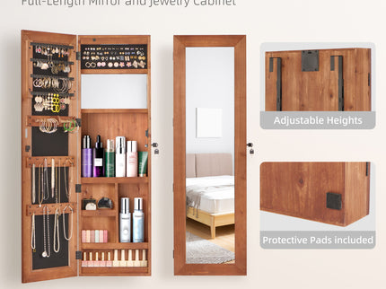 Jewelry Armoire Organizer With Full Length Mirror, Wall Mounted Lockable Cabinet With LED Light