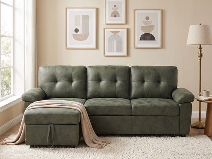 Convertible L - Sectional Sofa Bed With Storage Chaise And Padded Armrests