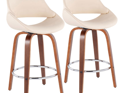 Fabrico - Mid Century Modern, Fixed Height Counter Stool With Round Footrest (Set of 2)