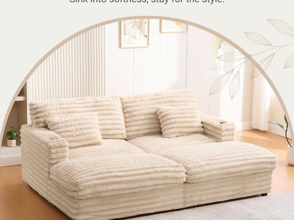 Oversized Double Chaise Lounge Sofa Bed With USB Ports And Cup Holders