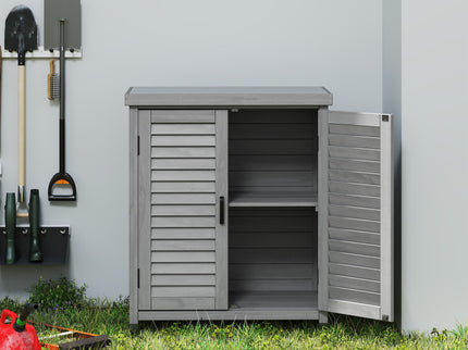 Potting Bench With Storage Cabinet And Metal Table Top For Outdoor