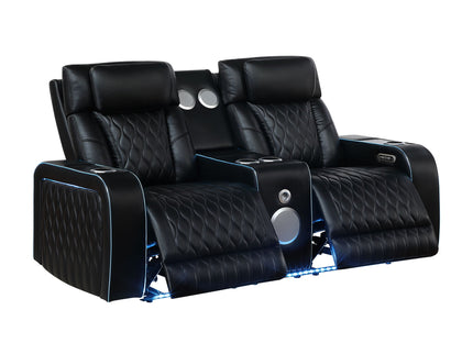 Electra - Power Reclining Loveseat With Power Headrests, Console, Speakers, Massage, LED Lighting And USB Control