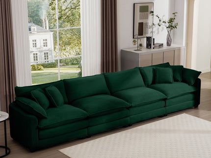 Modern Upholstered 4 Seater Fabric Sofa With Arm And Throw Pillows