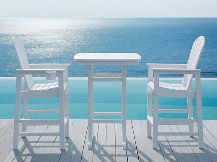 Outdoor Bar Height Adirondack Patio Chair With Cup Holder And Armrests All Weather UV Resistant - White
