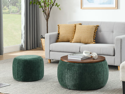Round Storage Ottoman, 2 In 1 Function, End Table And Ottoman