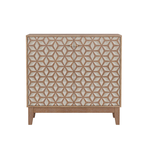 Geometric Design Sideboard With 2 Doors And Adjustable Shelves - Tangerine / Walnut