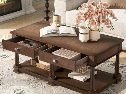 Coffee Table With 2 Storage Drawers & Lower Open Shelf