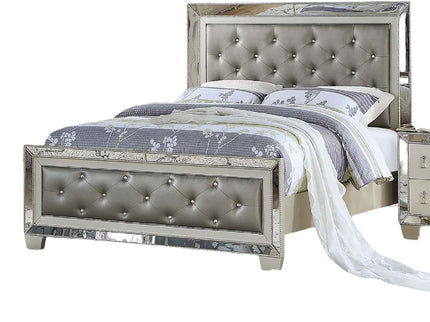 Glamorous Tufted Headboard Bed With Mirror Trim