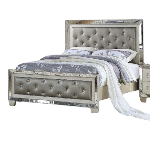 Glamorous Tufted Headboard Bed With Mirror Trim