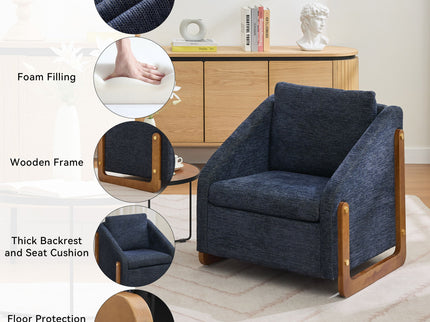 Modern Upholstered Armchair With Wooden Side Frame