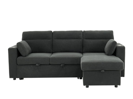 Convertible L - Shaped Sectional Sofa Bed With Storage Chaise, Cup Holders