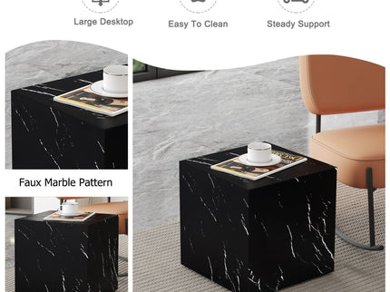 Luxurious Marble Texture Coffee Table Cube Design Elegant Living Room Accent - Black
