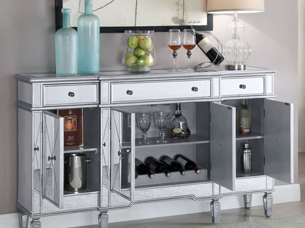 Battista - Mirrored 3 Drawer Wine Cabinet - Silver
