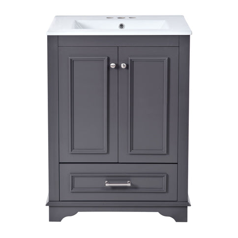 Bathroom Vanity With Ceramic Sink Combo, Modern Freestanding Storage Cabinet With Silver Handles