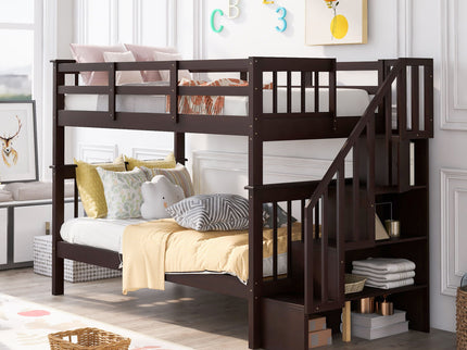 Stairway Bunk Bed With Storage And Guard Rail For Bedroom